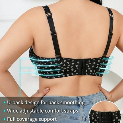 Plus Size Heart Pattern Women's Bra Stylish Push up Bra Rhinestones Adjustable Wide Straps Underwire Thin Cup Comfy Lingerie