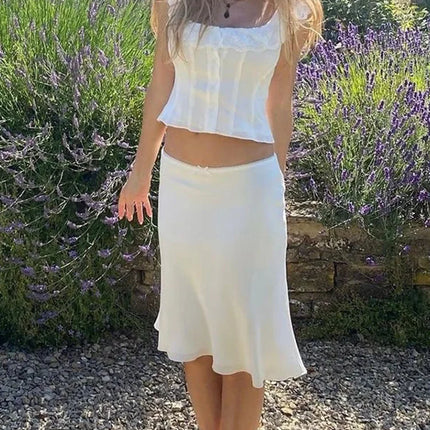 Foridol White Lace Summer Women Set Sleeveless Crop Top+midi Skirt Outfits 2025 Beach Holiday Chic Vintage Sundress Dress Set