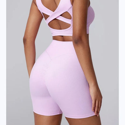 Women Yoga Suit Tracksuit Sports Bra High Waist Legging Shorts Outfit Gym Set Fitness Running Workout Clothes Push Up Sportswear