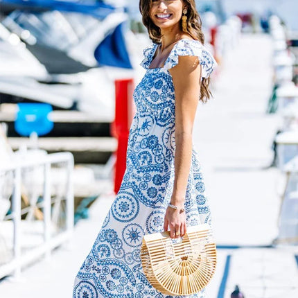 Blue Floral Embroidey Summer Beach Dress Women Casual Holiday Bohemian Dress Boho Sundress Maxi Long Vestidos Fashion Clothes