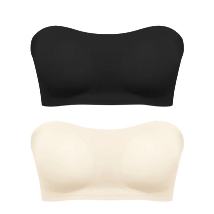 Women's Sexy Strapless Push Up Bra Removable Padded Seamless Ice Silk Top Women Invisible Beauty Back Anti-slip Off-shoulder Bra