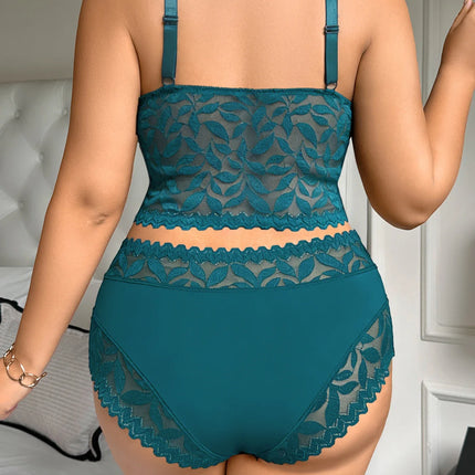Women's Plus Size Sexy Lingerie Set Lace Floral Mesh Unlined Wireless Bra Breathable Sexy Lace Trim Panties 1Xl-4Xl