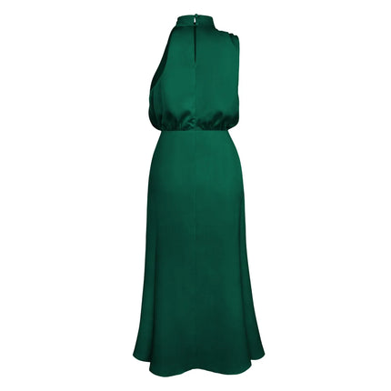 Foridol One Shoulder Turtleneck Tank Satin Women Party Dress Robe Zip Sleeveless Elegant Vintage Folds Women Clothing 2025