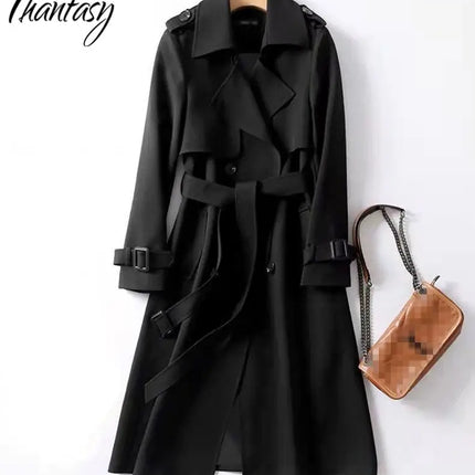 Phantasy Trench Coat Women Long Sleeve Jacket British Style Long Cloack Lace Up Elegant Office Lady Trench Spring Autumn Outfit