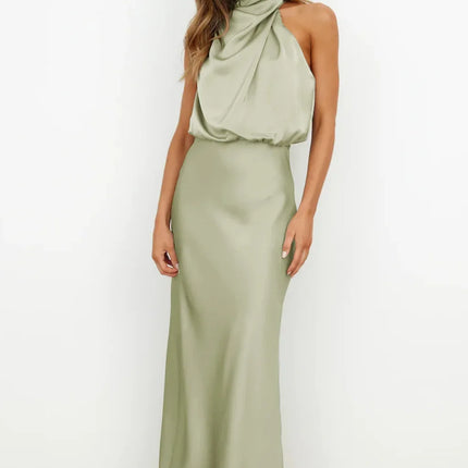 Foridol One Shoulder Turtleneck Tank Satin Women Party Dress Robe Zip Sleeveless Elegant Vintage Folds Women Clothing 2025