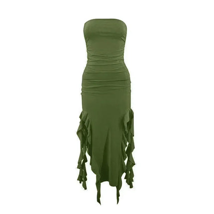 BWQ Long Dresses For Women Slit Sexy Bodycon Sleeveless Jellyfish Dress Hot Girls Fashion Off The Shoulders Maxi Dress Woman