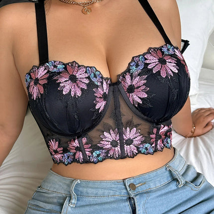 Plus Size Women Bra Floral Lace Patchwork Embroidery Thin Cup Push up Bra Comfortable Underwire Shapewear Bra for Women