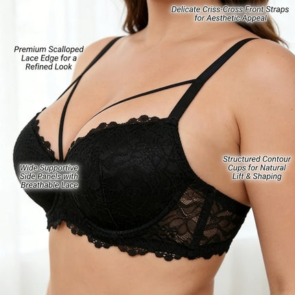 Plus Size Lace Women's Bra Thin Cup Push-up Bra Underwire Side Support Wide Strap Comfortable Bra Women