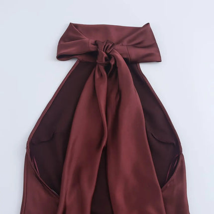 Foridol Halter Satin Dress Women Sexy Backless Burgundy summer spring Dress Elegant Maxi Long Party Dress Christmas Vestidos
