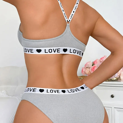 New Ribbed Women's Underwear Set Letter Strap Underwear Front-Clasp Push-Up Bra Comfy Daily Female Bra Set