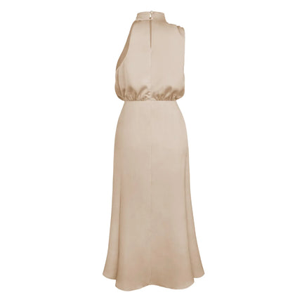 Foridol One Shoulder Turtleneck Tank Satin Women Party Dress Robe Zip Sleeveless Elegant Vintage Folds Women Clothing 2025