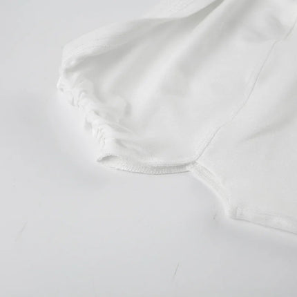 Korean Style Solid Color Women's Top Casual Slash neck Crop Top Fahionable Slim Fit White Tee Lady Summer Night Out Dress up