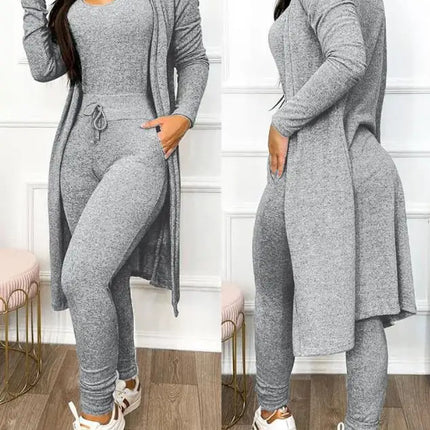 Two Piece Set Women Outfit 2023 Spring Fashion Drawstring Pocket Design U-Neck Sleeveless Skinny Jumpsuit & Long Sleeve Coat Set