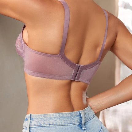 Full Cup Lace Women Bra Wireless Push up Bra Wide Strap Bow Comfy Unlined Mesh Lingerie Underwear