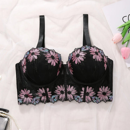 Plus Size Women Bra Floral Lace Patchwork Embroidery Thin Cup Push up Bra Comfortable Underwire Shapewear Bra for Women