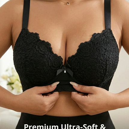 Plus Size Floral Lace Women Push-Up Bra Underwire Support Anti-Sagging Underwear Comfy Wide Straps Thin Cup Daily Lingerie Bra