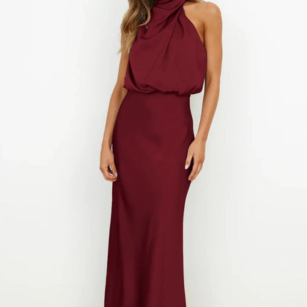 Foridol One Shoulder Turtleneck Tank Satin Women Party Dress Robe Zip Sleeveless Elegant Vintage Folds Women Clothing 2025