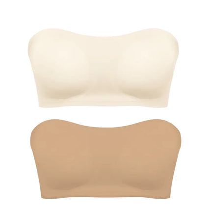 Women's Sexy Strapless Push Up Bra Removable Padded Seamless Ice Silk Top Women Invisible Beauty Back Anti-slip Off-shoulder Bra