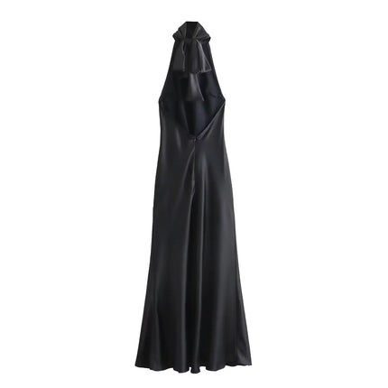 Foridol Halter Satin Dress Women Sexy Backless Burgundy summer spring Dress Elegant Maxi Long Party Dress Christmas Vestidos