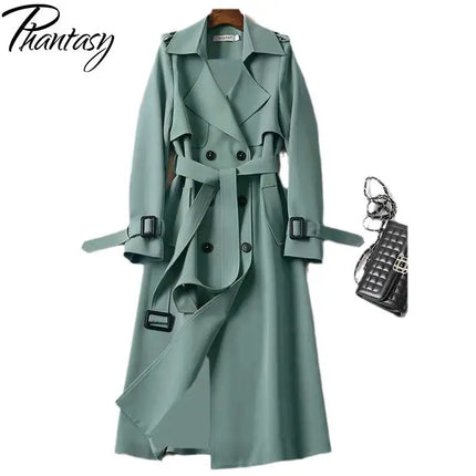 Phantasy Trench Coat Women Long Sleeve Jacket British Style Long Cloack Lace Up Elegant Office Lady Trench Spring Autumn Outfit