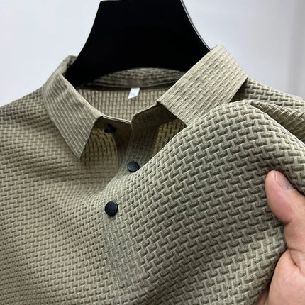High-end ice silk elastic Polo shirt New summer T-shirt trend Breathable men's clothing Business short sleeve luxury top