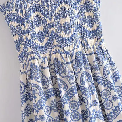 Blue Floral Embroidey Summer Beach Dress Women Casual Holiday Bohemian Dress Boho Sundress Maxi Long Vestidos Fashion Clothes