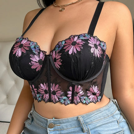 Plus Size Women Bra Floral Lace Patchwork Embroidery Thin Cup Push up Bra Comfortable Underwire Shapewear Bra for Women