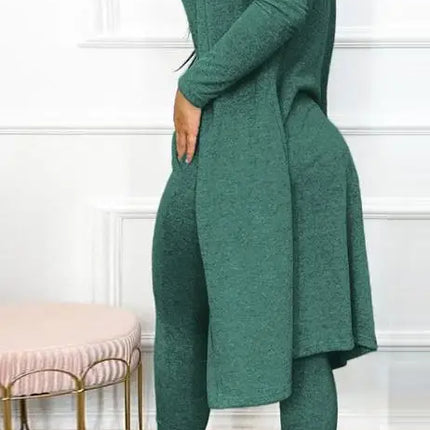 Two Piece Set Women Outfit 2023 Spring Fashion Drawstring Pocket Design U-Neck Sleeveless Skinny Jumpsuit & Long Sleeve Coat Set