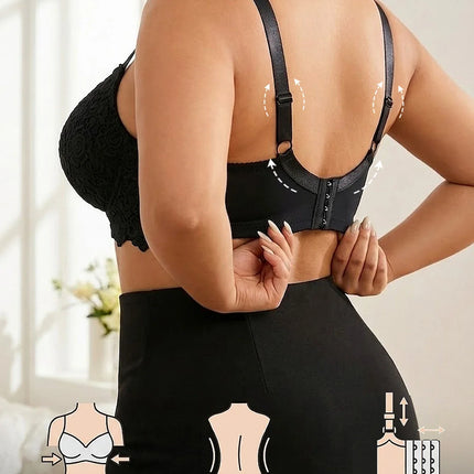 Plus Size Floral Lace Women Push-Up Bra Underwire Support Anti-Sagging Underwear Comfy Wide Straps Thin Cup Daily Lingerie Bra