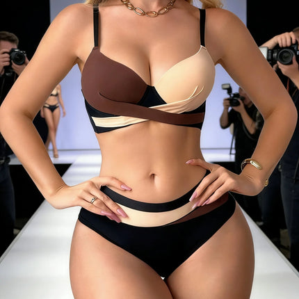 Stylish Color Block Women's Underwear Set Basic Push Up Bra Comfy Daily Female Panties Underwire Ladies' Lingerie Set
