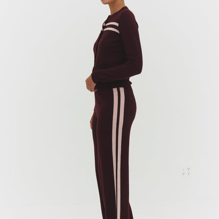 CASHMERE WOOL STRIPE WIDE-LEG PANT IN RASPBERRY