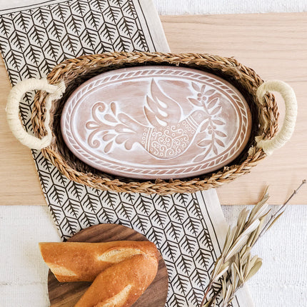 Bread Warmer & Basket Gift Set with Tea Towel - Bird Oval
