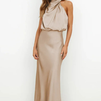 Foridol One Shoulder Turtleneck Tank Satin Women Party Dress Robe Zip Sleeveless Elegant Vintage Folds Women Clothing 2025