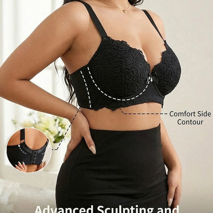 Plus Size Floral Lace Women Push-Up Bra Underwire Support Anti-Sagging Underwear Comfy Wide Straps Thin Cup Daily Lingerie Bra