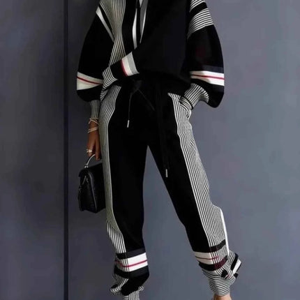 Plus Size Striped Sweatshirt & Pants Set