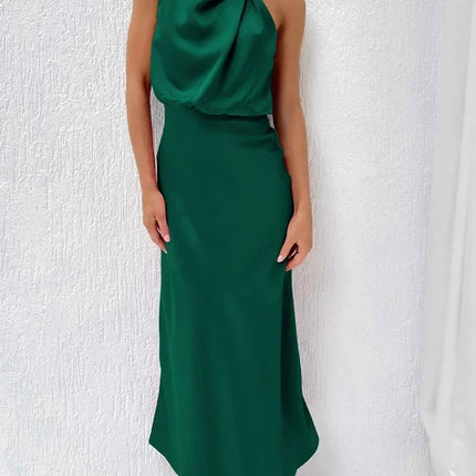 Foridol One Shoulder Turtleneck Tank Satin Women Party Dress Robe Zip Sleeveless Elegant Vintage Folds Women Clothing 2025