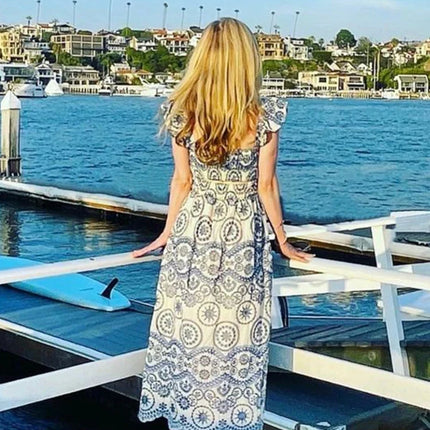 Blue Floral Embroidey Summer Beach Dress Women Casual Holiday Bohemian Dress Boho Sundress Maxi Long Vestidos Fashion Clothes