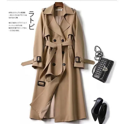 Phantasy Trench Coat Women Long Sleeve Jacket British Style Long Cloack Lace Up Elegant Office Lady Trench Spring Autumn Outfit