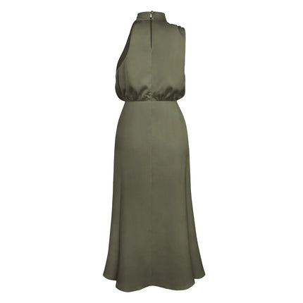 Foridol One Shoulder Turtleneck Tank Satin Women Party Dress Robe Zip Sleeveless Elegant Vintage Folds Women Clothing 2025