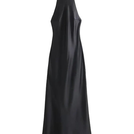 Foridol Halter Satin Dress Women Sexy Backless Burgundy summer spring Dress Elegant Maxi Long Party Dress Christmas Vestidos