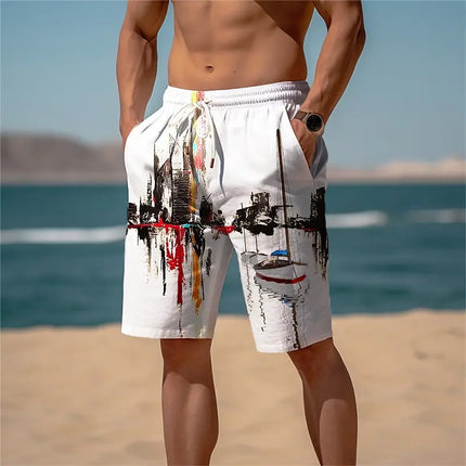 3D city print men's casual shorts Tropical summer simple style fashion shorts, quick-drying and comfortable close-fitting