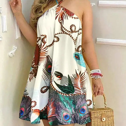 Floral Print Halter Neck Dress Boho Backless Halter Dress For Spring  Summer Women's Clothing