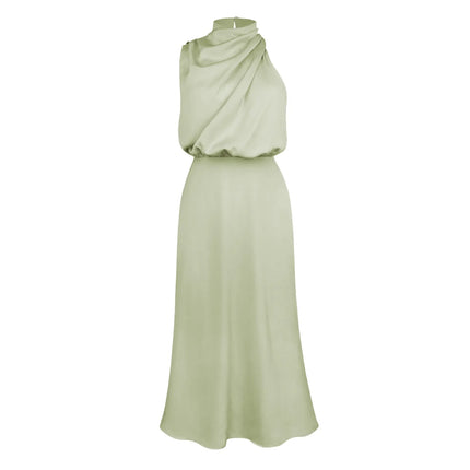 Foridol One Shoulder Turtleneck Tank Satin Women Party Dress Robe Zip Sleeveless Elegant Vintage Folds Women Clothing 2025