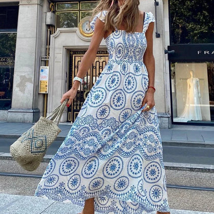 Blue Floral Embroidey Summer Beach Dress Women Casual Holiday Bohemian Dress Boho Sundress Maxi Long Vestidos Fashion Clothes