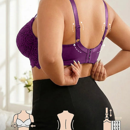 Plus Size Floral Lace Women Push-Up Bra Underwire Support Anti-Sagging Underwear Comfy Wide Straps Thin Cup Daily Lingerie Bra