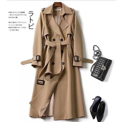 Phantasy Trench Coat Women Long Sleeve Jacket British Style Long Cloack Lace Up Elegant Office Lady Trench Spring Autumn Outfit