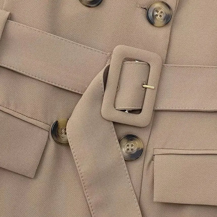 Foridol Khaki Double Breasted Sleeveless Office Windbreaker Style Dress Turn Down Collar Lady Elegenta Vintage Belt New Vestidos