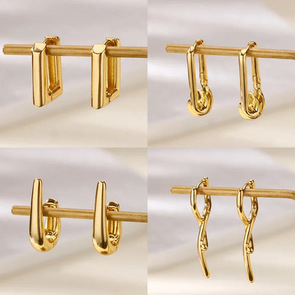 Elegant Square Earrings for Women Girls Stainless Steel Hoop Earrings Luxury Wedding Engagement Aesthetic Jewerly aretes