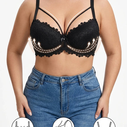 Plus Size Lace Women's Bra Thin Cup Push-up Bra Underwire Side Support Wide Strap Comfortable Bra Women