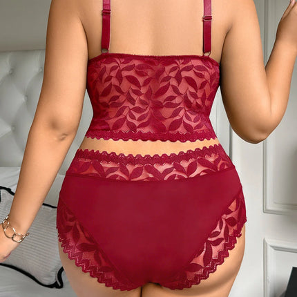 Women's Plus Size Sexy Lingerie Set Lace Floral Mesh Unlined Wireless Bra Breathable Sexy Lace Trim Panties 1Xl-4Xl